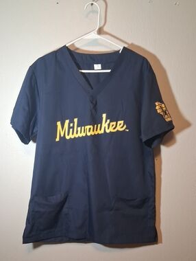 new miwaukee brewers baseball nursing scrub top unisex adult mens m womens l/xl